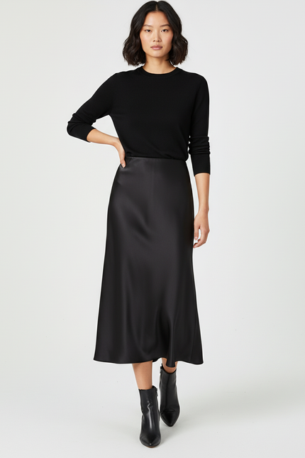 Jupe Satin Noire Midi