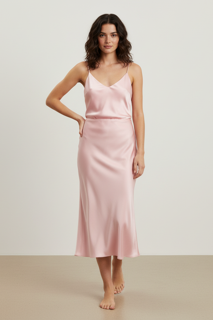 Jupe Midi Rose Satinée Élégante