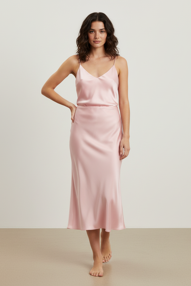 Jupe Midi Rose Satinée Élégante