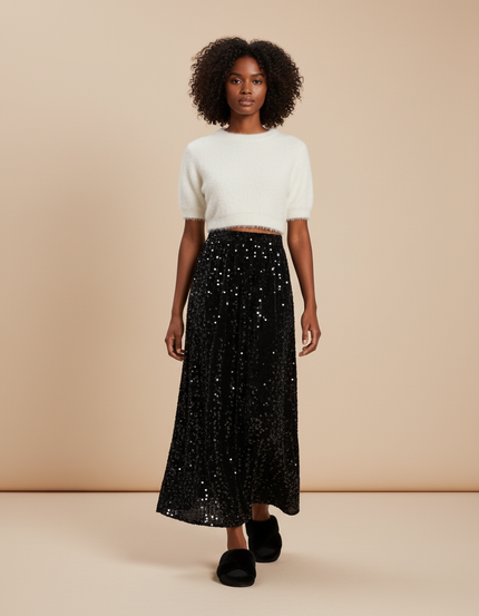 Jupe Midi Noire Paillettes Chic