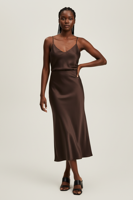 Jupe Midi Marron Satinée Élégante