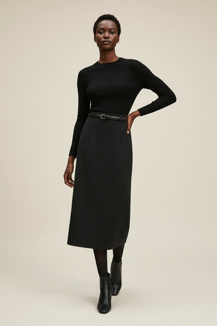 Jupe Midi Gris Anthracite Laine Élégante