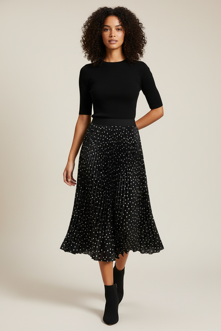 Jupe Midi Plissée À Pois Élégante