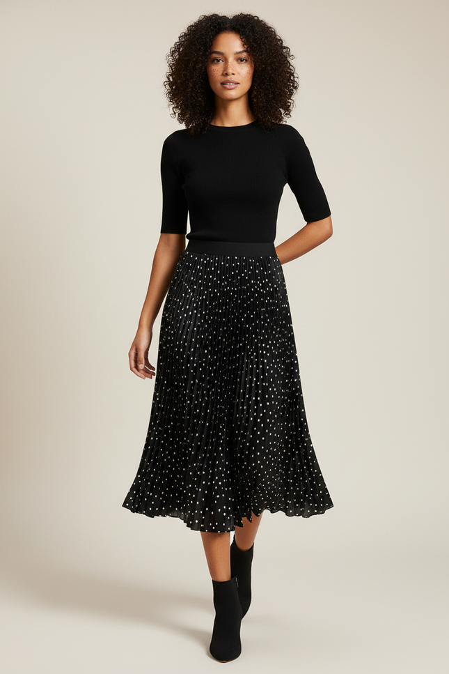 Jupe Midi Plissée À Pois Élégante