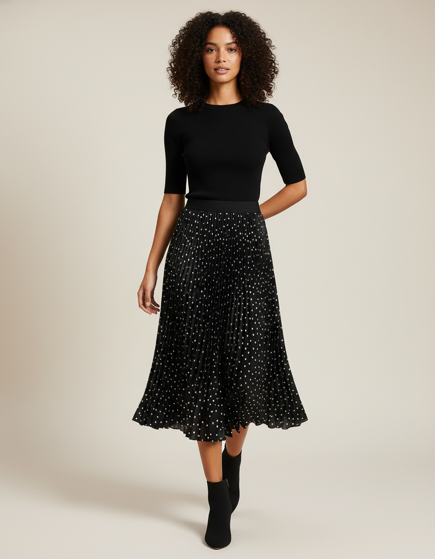 Jupe Midi Plissée À Pois Élégante