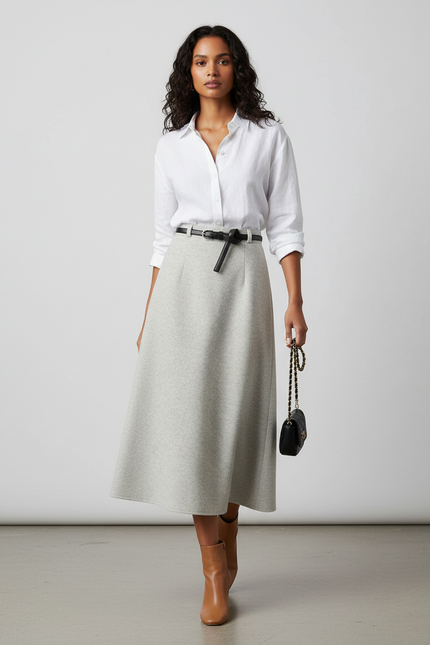 Jupe Midi Laine Évasée Chic