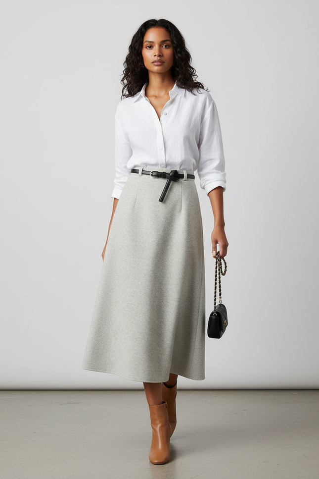 Jupe Midi Laine Évasée Chic