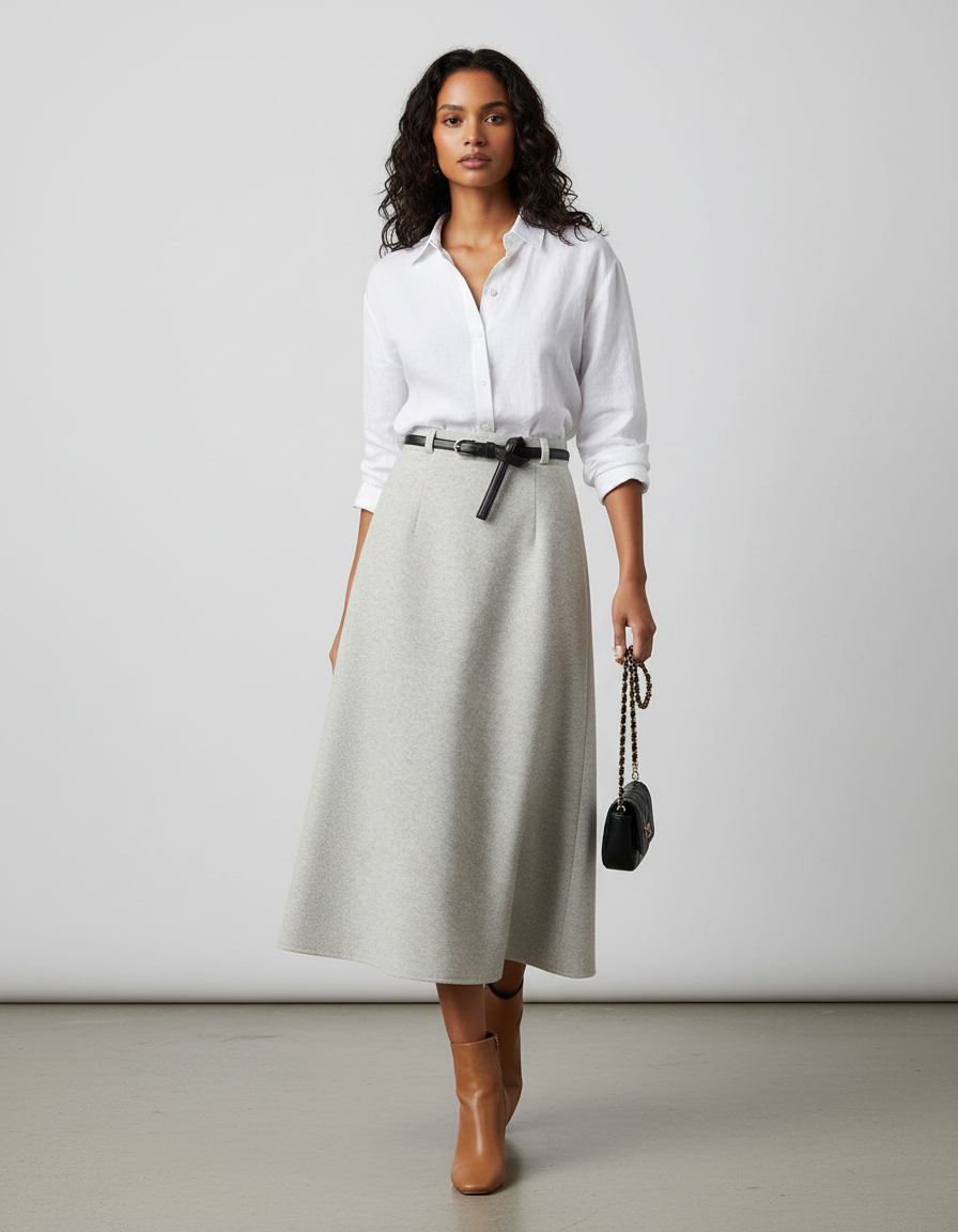 Jupe Midi Laine Évasée Chic