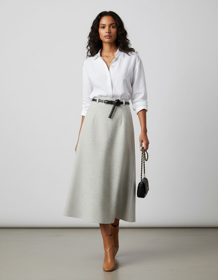 Jupe Midi Laine Évasée Chic