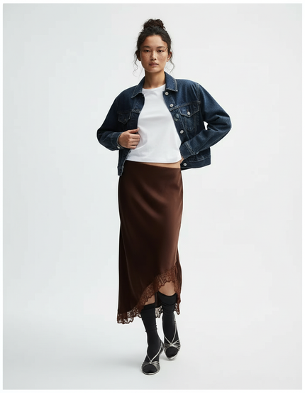 Jupe Midi Marron Dentelle Élégante