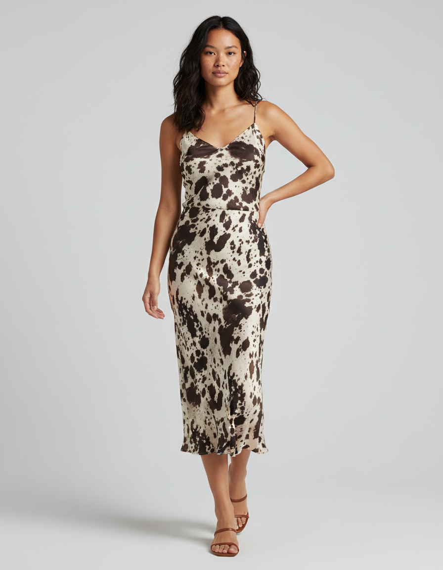 Jupe Midi Satin Imprimé Animal Chic