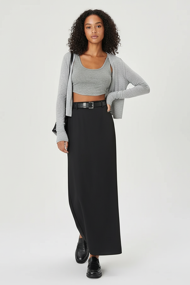 Jupe Midi Noire Droite Élégante