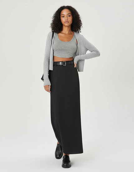 Jupe Midi Noire Droite Élégante