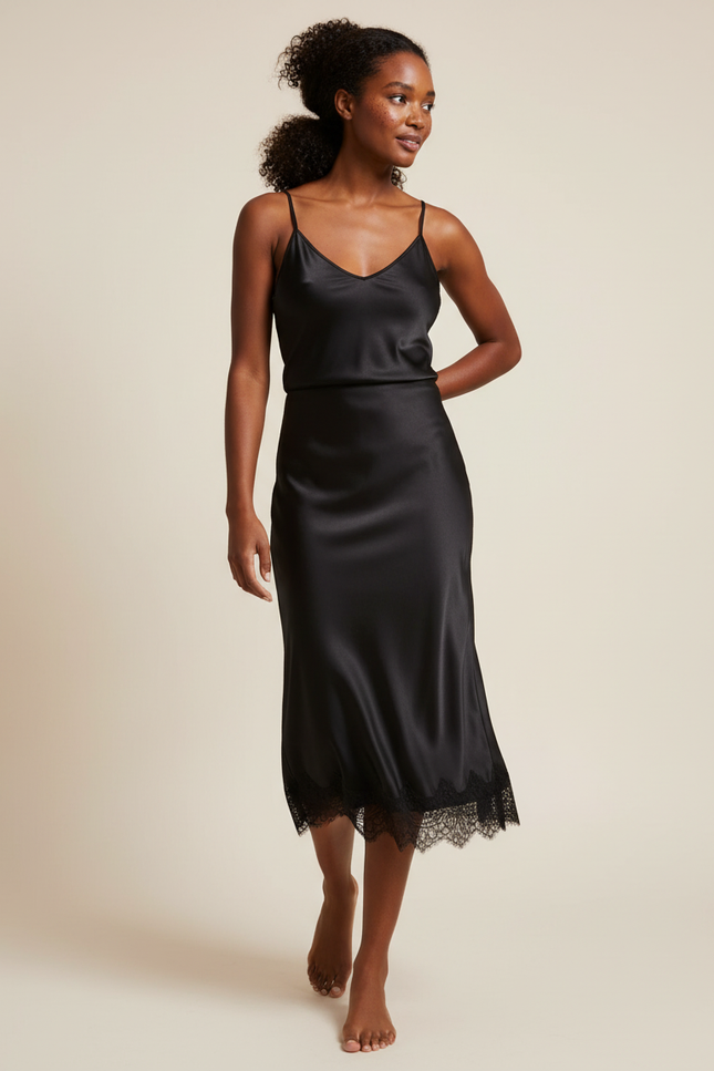 Jupe Midi Satin Noir