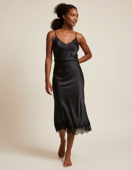 Jupe Midi Satin Noir