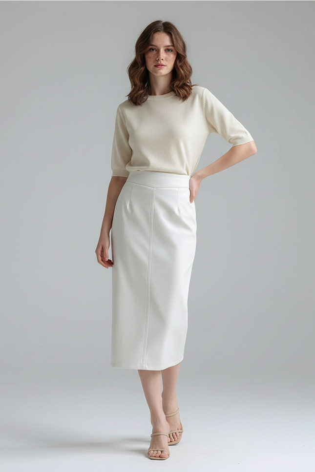 Jupe Midi Blanche Similicuir Chic