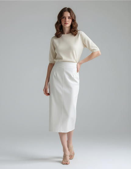 Jupe Midi Blanche Similicuir Chic