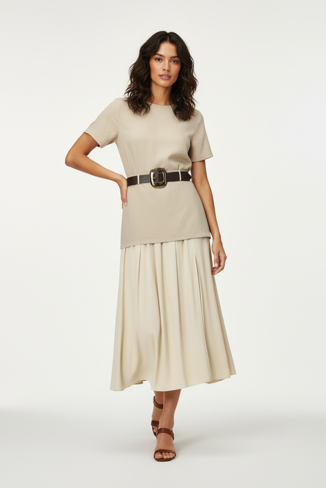 Jupe Midi Crème Plissée Chic