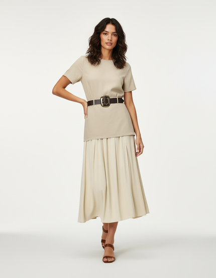 Jupe Midi Crème Plissée Chic