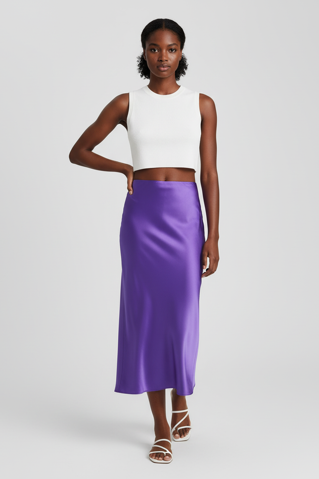 Jupe Midi Violet Satinée Fluide