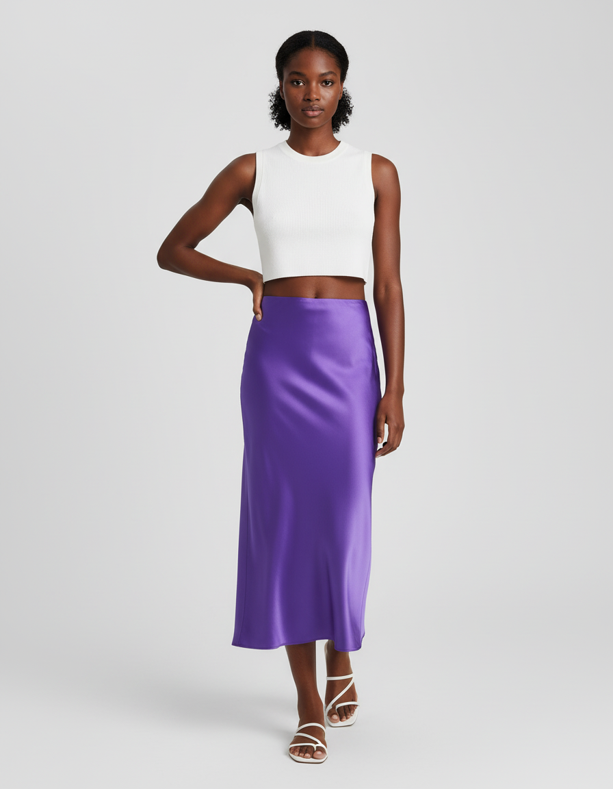 Jupe Midi Violet Satinée Fluide