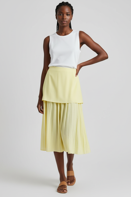 Jupe Midi Plissée Superposée Chic
