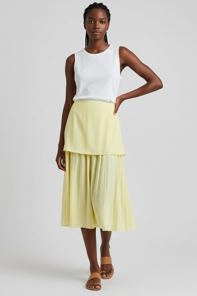 Jupe Midi Plissée Superposée Chic