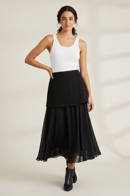 Jupe Midi Noire Voilée Chic