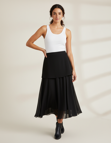 Jupe Midi Noire Voilée Chic