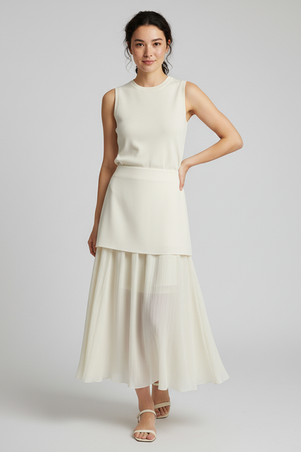 Jupe Midi Ivoire Plissée Fluide