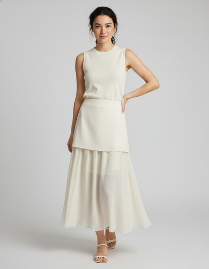 Jupe Midi Ivoire Plissée Fluide