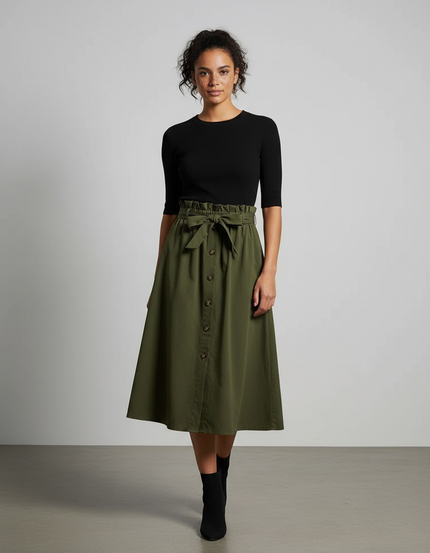 Jupe Midi Taille Haute Ceinturée