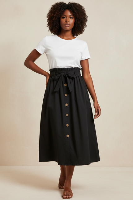 Jupe Midi Noire Boutonnée