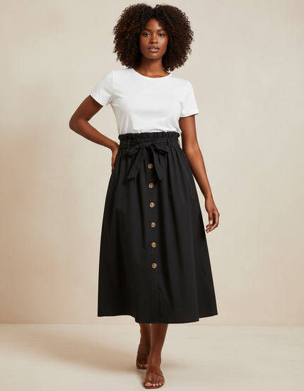 Jupe Midi Noire Boutonnée