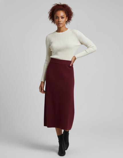 Jupe Midi Bordeaux Côtelée Élégante