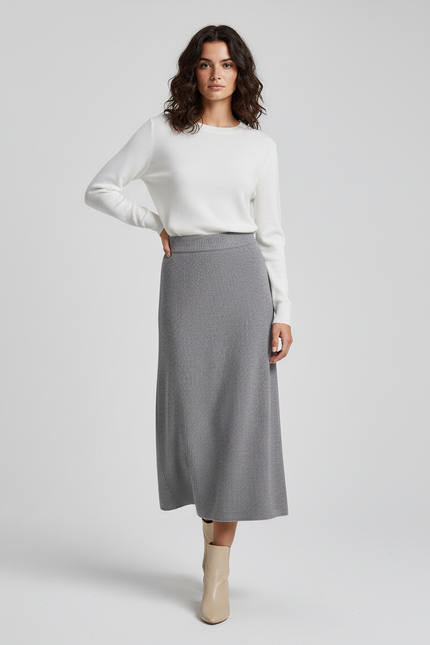 Jupe Midi Grise Côtelée Élégante