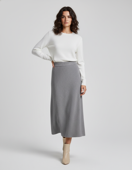 Jupe Midi Grise Côtelée Élégante