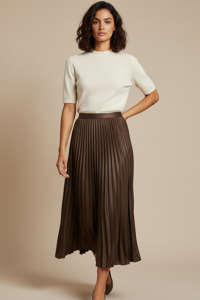 Jupe Plissée Midi Simili Cuir