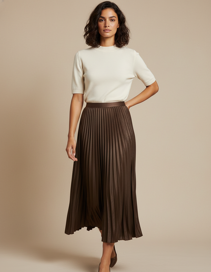 Jupe Plissée Midi Simili Cuir