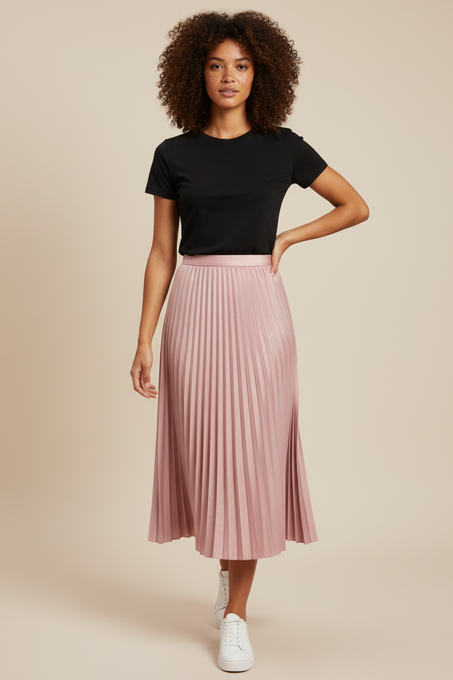 Jupe Midi Plissée Rose