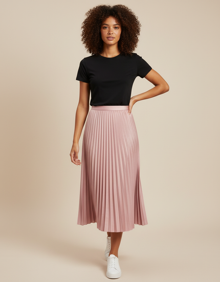 Jupe Midi Plissée Rose