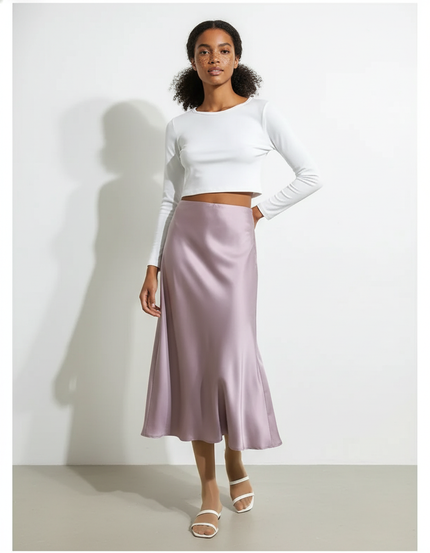Jupe Midi Satin Lavande Élégante