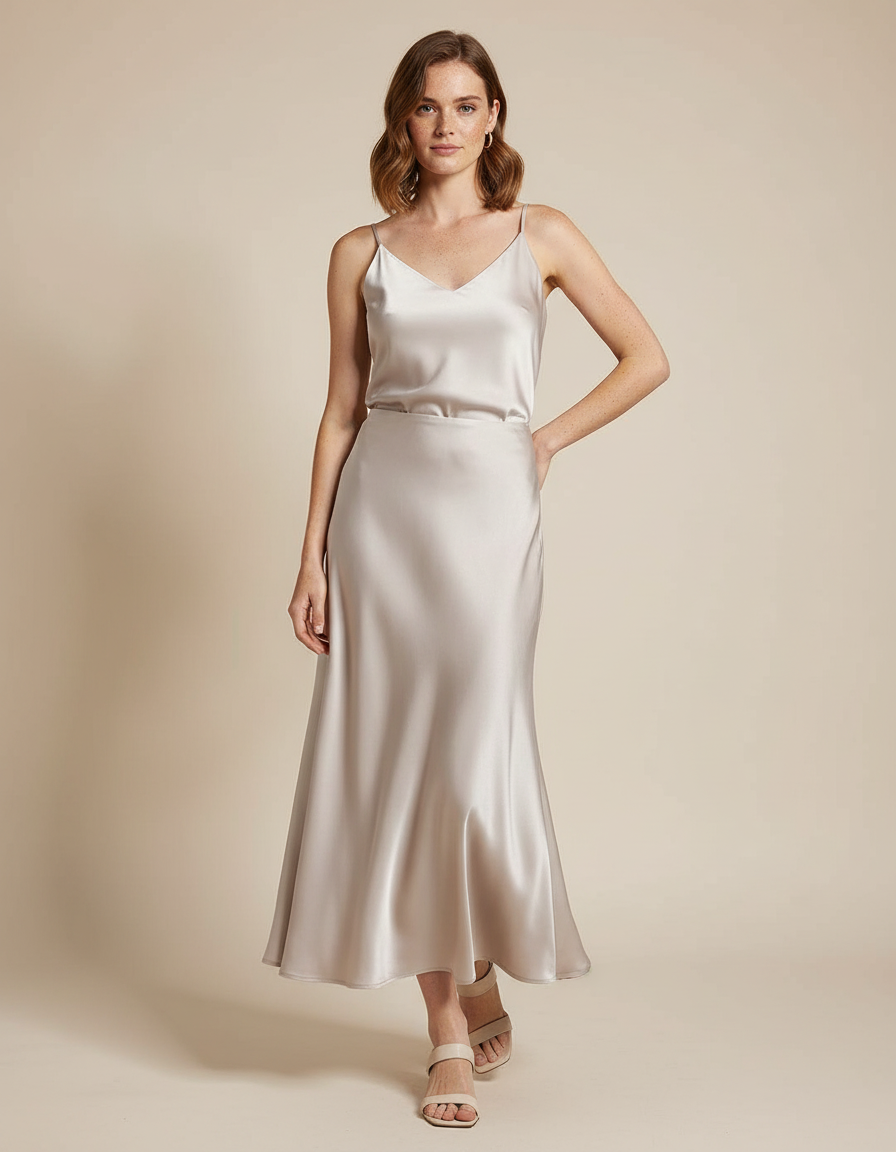 Jupe Midi Satin Fluide Élégante