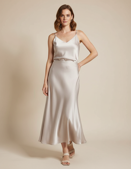 Jupe Midi Satin Fluide Élégante