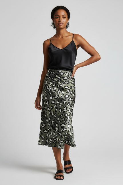 Jupe Midi Leopard Satin