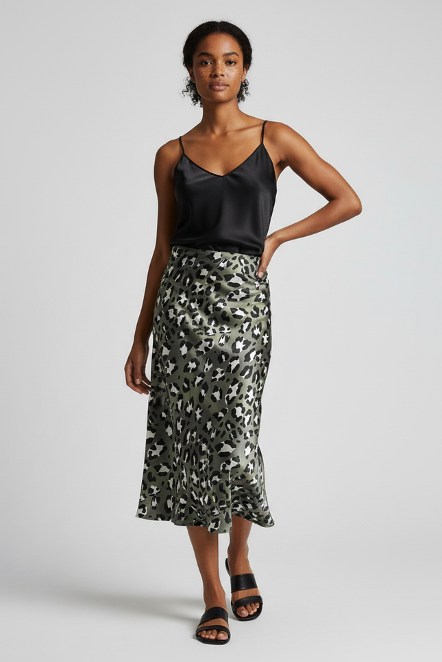 Jupe Midi Leopard Satin