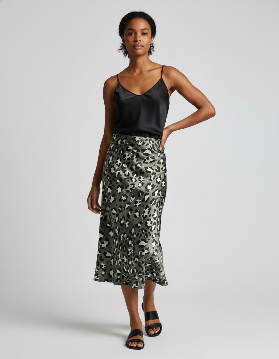 Jupe Midi Leopard Satin