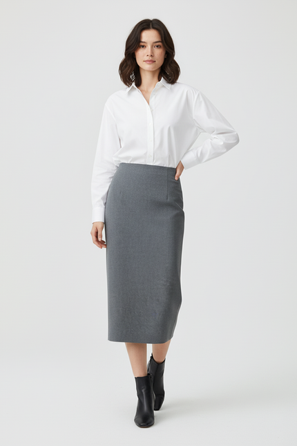 Jupe Midi Grise Droite Élégante