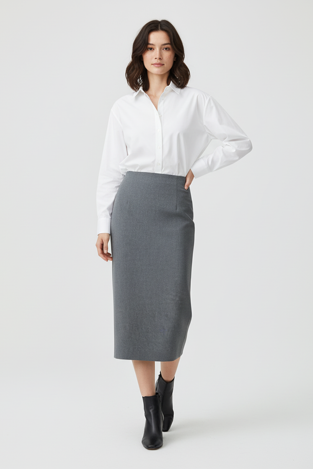 Jupe Midi Grise Droite Élégante
