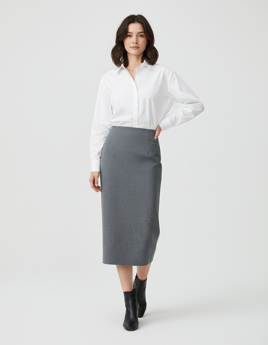 Jupe Midi Grise Droite Élégante
